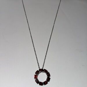GARNET PENDANT, CIRCLE NECKLACE (MOZAMBIQUE), 18” LONG W/ CHAIN